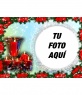 Postal navideña en la que poner una foto en un marco redondo rodeado de perlas