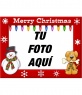 Marco para fotos con borde rojo, copos de nieve, muñeco de nieve y perrito