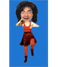 Pon tu cara en el cuerpo de una mujer de rojo bailando estilo caricatura
