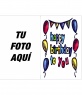 Postal de cumpleaños: Happy birthday to you. Adornos de globos de colores.