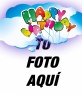 Postal de felicitación de cumpleaños personalizable con una foto. vemos un Happy birthday escrito con globos que flotan entre las nubes. Crear este montaje es gratis y además fácil, siguiendo los pasos que indica la página, desea un feliz cumpleaños.