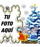 Marco para fotos con forma de copo de nieve y fondo de arbol nevado
