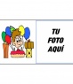 Postal de cumpleaños con imagen de niño con regalos.
