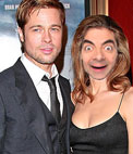 Fotomontaje con personajes famosos, actores, en este caso. Pon tu cara en vez de la de Angelina Jolie, vestida de negro abrazada junto a Bradd Pitt. Para presumir de acompañante. 435