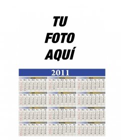 Calendario en Inglés para el 2011, cuerpo de colores ocre y azul, personalizable con la foto especial de tu elección, que aparecerá en la parte superior del almanaque, como es