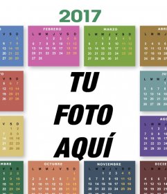 Calendario 2017 de colores para editar con tu foto gratis