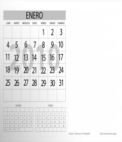 Plantilla calendario 2010, mes de Enero