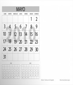 Plantilla calendario 2010, mes de Mayo