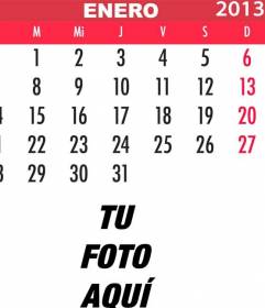 Calendario de Enero de 2013 para personalizar con tu foto online