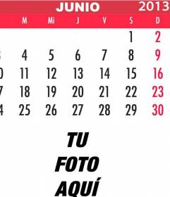 Calendario de Junio del 2013 para personalizar con tu foto online