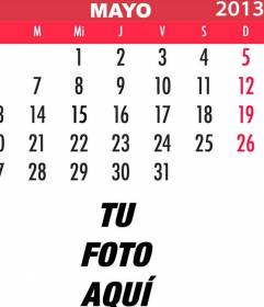 Calendario de Mayo de 2013 para personalizar con tu foto online