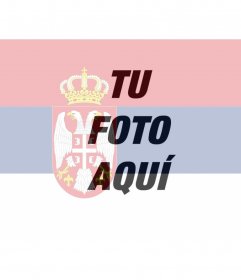 Plantilla de fotomontaje para pintar una cara o foto en transparencia con la bandera de Serbia, solo tienes que subir la fotografía, editarla en linea y la podrás guardar o enviar a tus amigos por correo