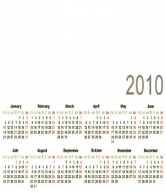 Calendario 2010 en Inglés como marco para incluir una fotografía.