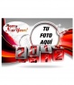 Felicitación de Feliz año nuevo 2012 con los números girando hacia el nuevo año y fondo de colores naranja y rojo.