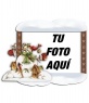 Marco para fotos con bordes de nieve y muñeco de nieve