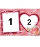 Marco para dos fotografías, una cuadrada y otra en forma de corazón, fondo rosa y burbujas de corazones. Ideal para el día de los enamorados.