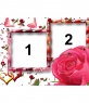Marco para dos fotografías, con motivos amorosos, como mariposas, rosas y corazones