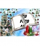 Tarjeta de Navidad con un montaje en forma de libro con adornos