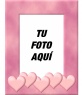 Marco para foto con el borde color rosa con decoración de corazones