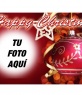 Postal para felicitar una feliz Navidad con texto HAPPY CHRISTMAS y fondo rojo con