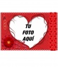 Postal con flores rojas, y un gran corazón