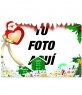 Postal de Navidad para poner tu foto de fondo, con Santa Claus con corazón, y