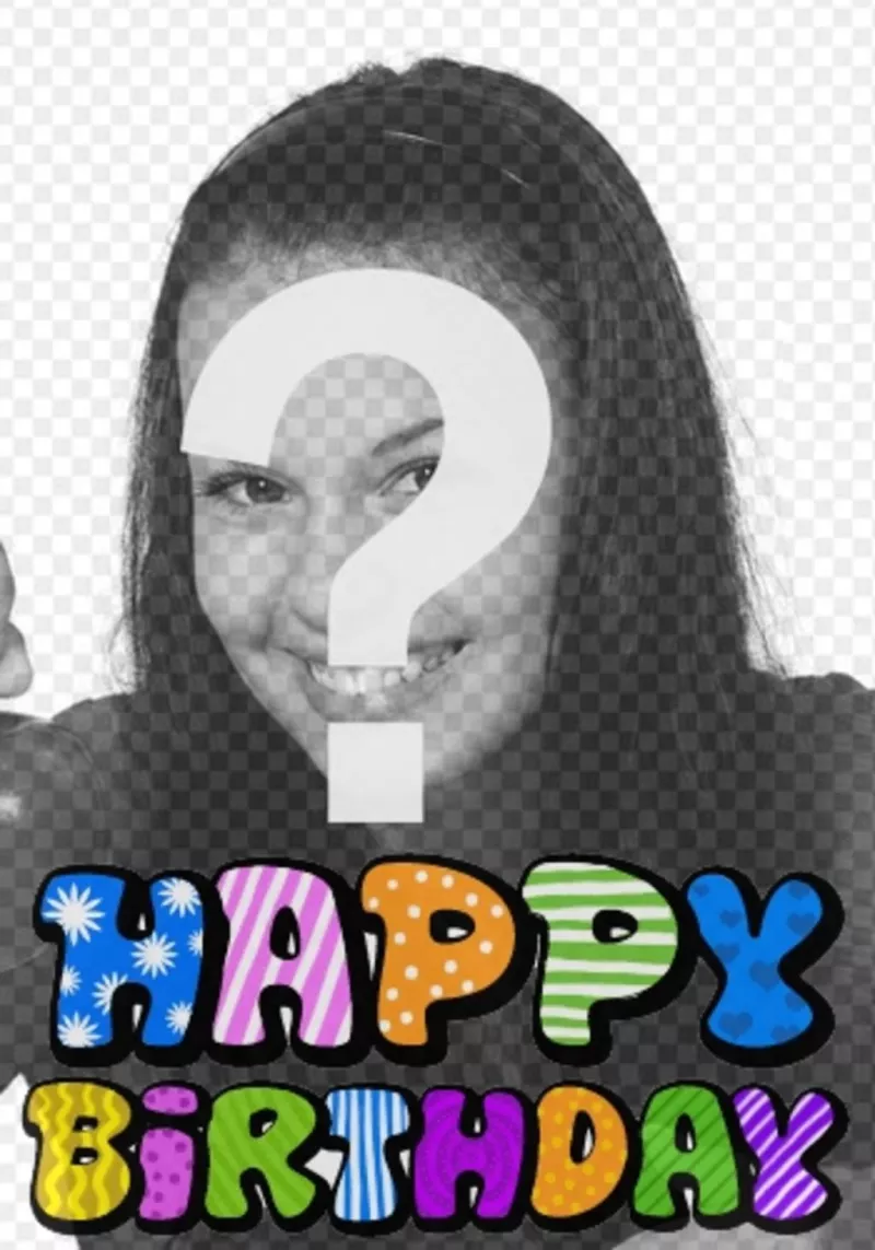 Fotomontaje para postal de cumpleaños con texto Happy Birthday animado...