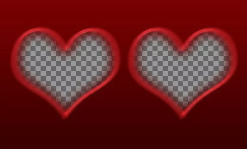 Crea una postal de amor con esta plantilla roja con dos marcos en forma de corazón donde insertar sendas fotografías. Conseguirás una sencilla tarjeta de San..