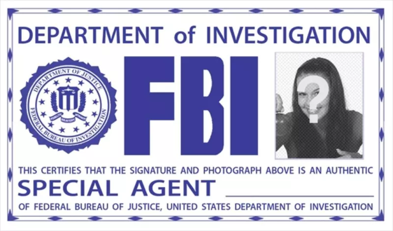 Fotomontaje de placa de identificación de FBI. ..