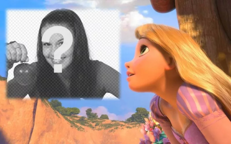 Fotomontaje con la princesa Rapunzel de Disney. ..