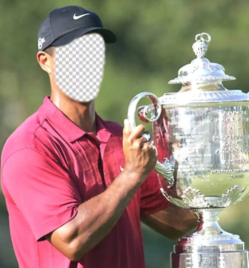 Plantilla de Tiger Woods levantando una copa para editar y poner una cara ..