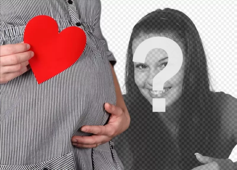 Fotomontaje con una foto de la tripa de una embarazada con un corazón rojo de papel en la..