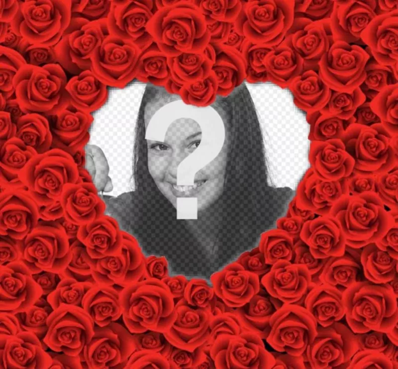 Marco de fotos con forma de corazón lleno de rosas rojas para tus fotos románticas de amor...