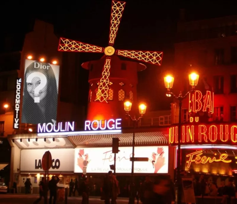 Añade tu foto a un cartel publicitario de Dior en el  Moulin Rouge del barrio rojo de..
