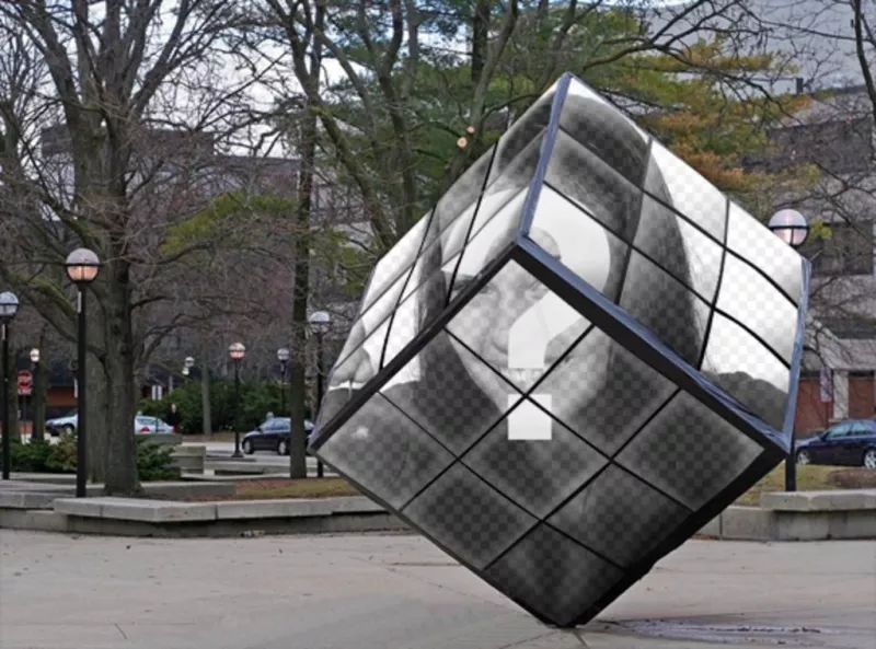 Cubo de Rubik como monumento de la calle en el que puedes poner tu..