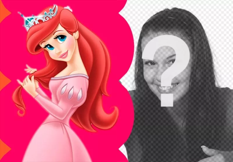 Collage con Ariel vestida de princesa peinandose el pelo con su corona. ..