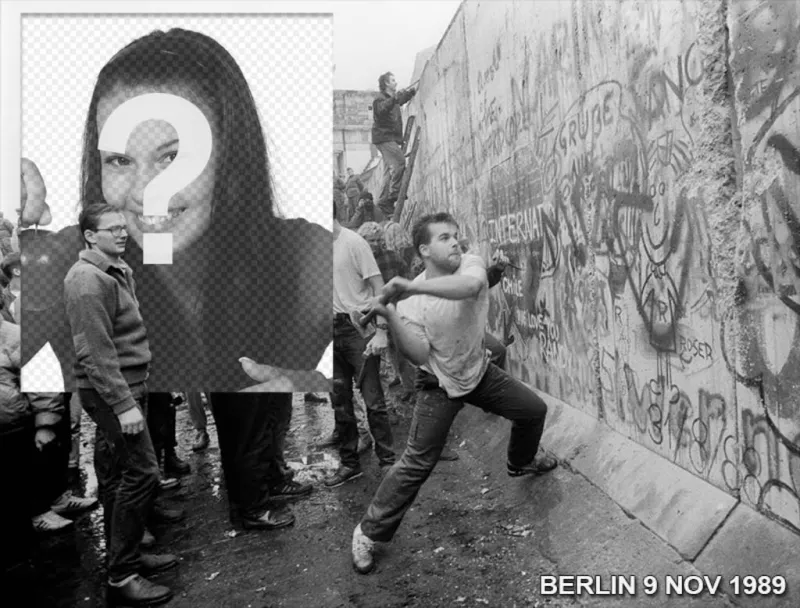 Fotomontaje de la caída del muro de Berlín en 1989 para poner tu foto junto a la foto. ..