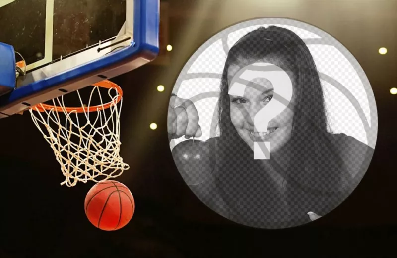 Collage con una canasta y una pelota de baloncesto. ..