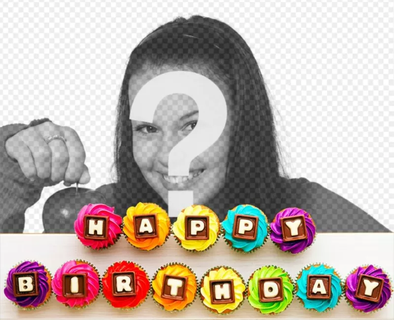 Texto 'Happy birthday' en cupcakes de colores ..