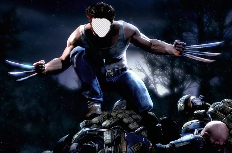 Fotomontaje de Wolverine atacando donde puedes añadir tu cara ..
