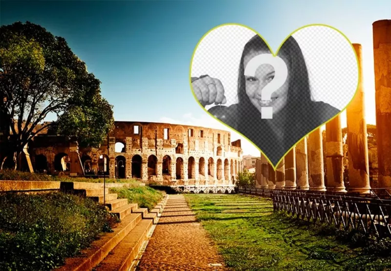 Postal con un fondo del anfiteatro de Roma para tu foto ..