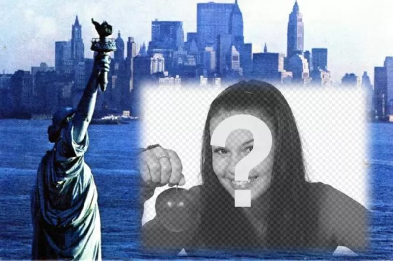 postal personalizable con tu foto con una fotografía antigua de la Estatua de la Libertad y la ciudad de New York de fondo. Tonos..