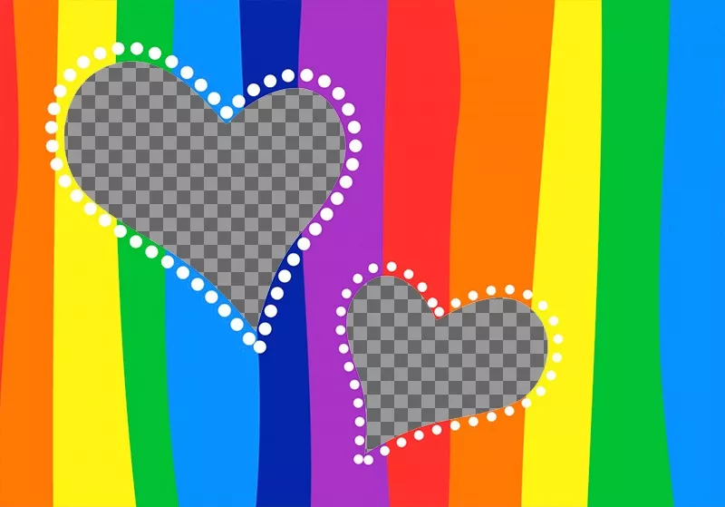 Collage de dos corazones con los colores del arco iris de fondo. ..