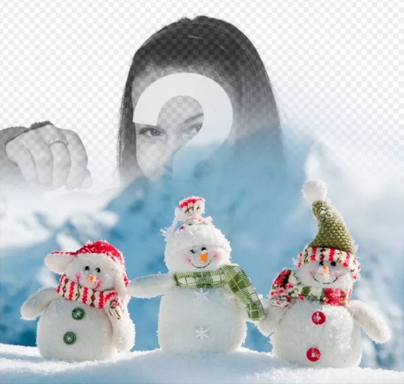 Fotomontaje para poner tu foto en esta imagen de tres muñecos de nieve ..