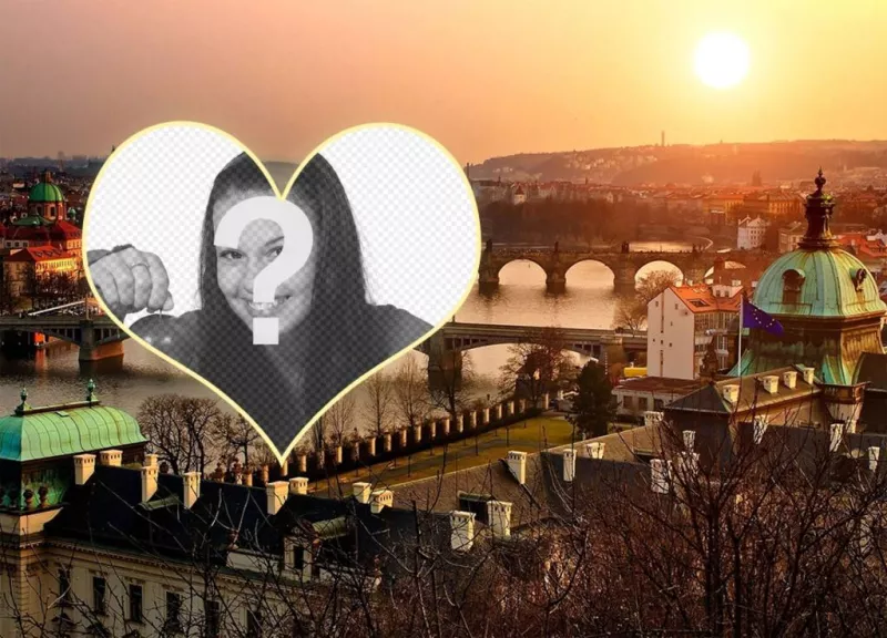 Postal con una foto de Praga para poner tu foto en forma de corazón ..