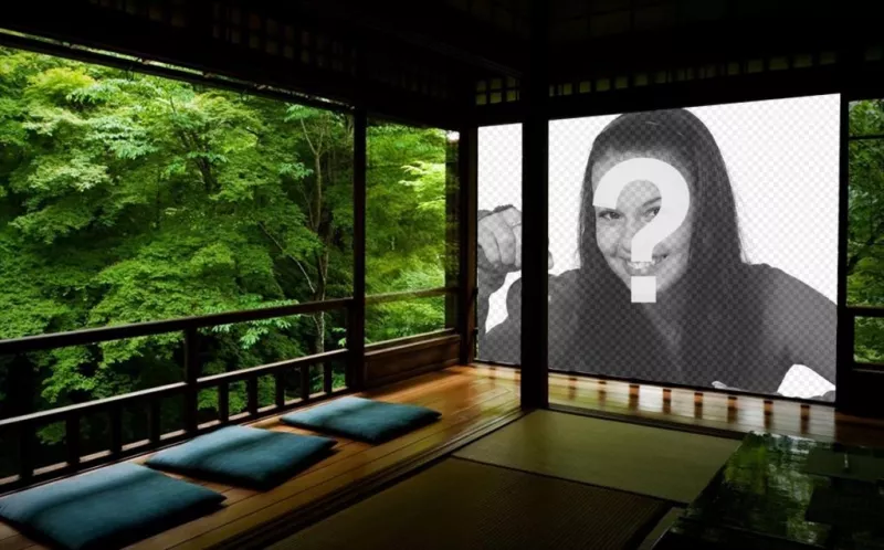 Fotomontaje de un zen japonés y tu foto proyectada en una de las paredes. ..