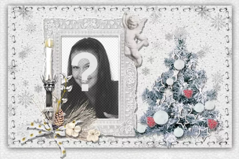 Tarjeta de Navidad para personalizar con tu foto, un árbol y una vela. ..