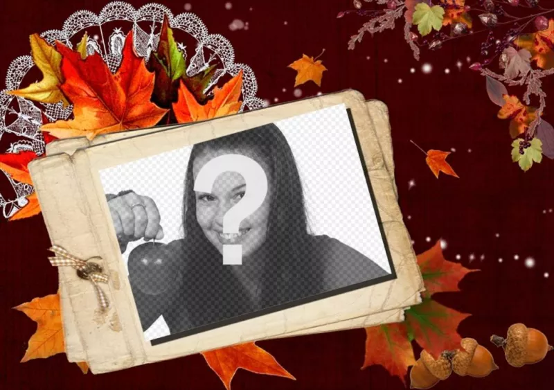 Fotomontaje de otoño con una tarjeta efecto polaroid. ..
