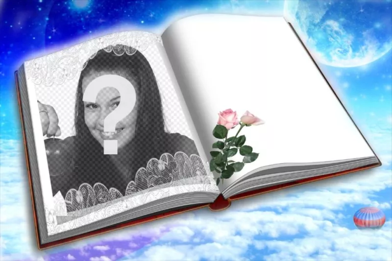 Fotomontaje para poner tu foto en un libro con dos rosas. ..