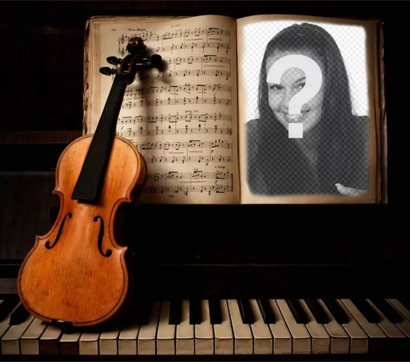 Sube tu foto a éste fotomontaje de un violín y un piano ..